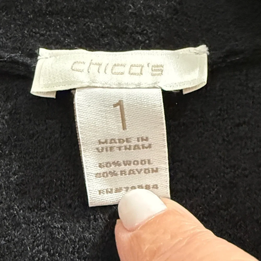 Chico’s  Black Women's Sweater Coat w/fringe sz 1 sx m